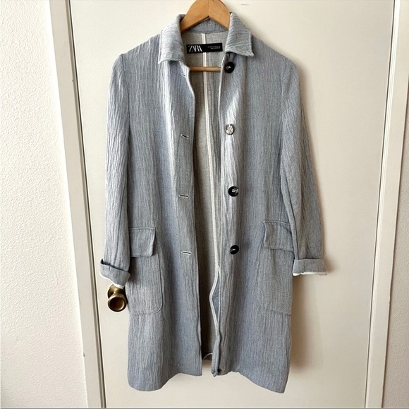 Zara blue linen button front duster - Picture 1 of 4